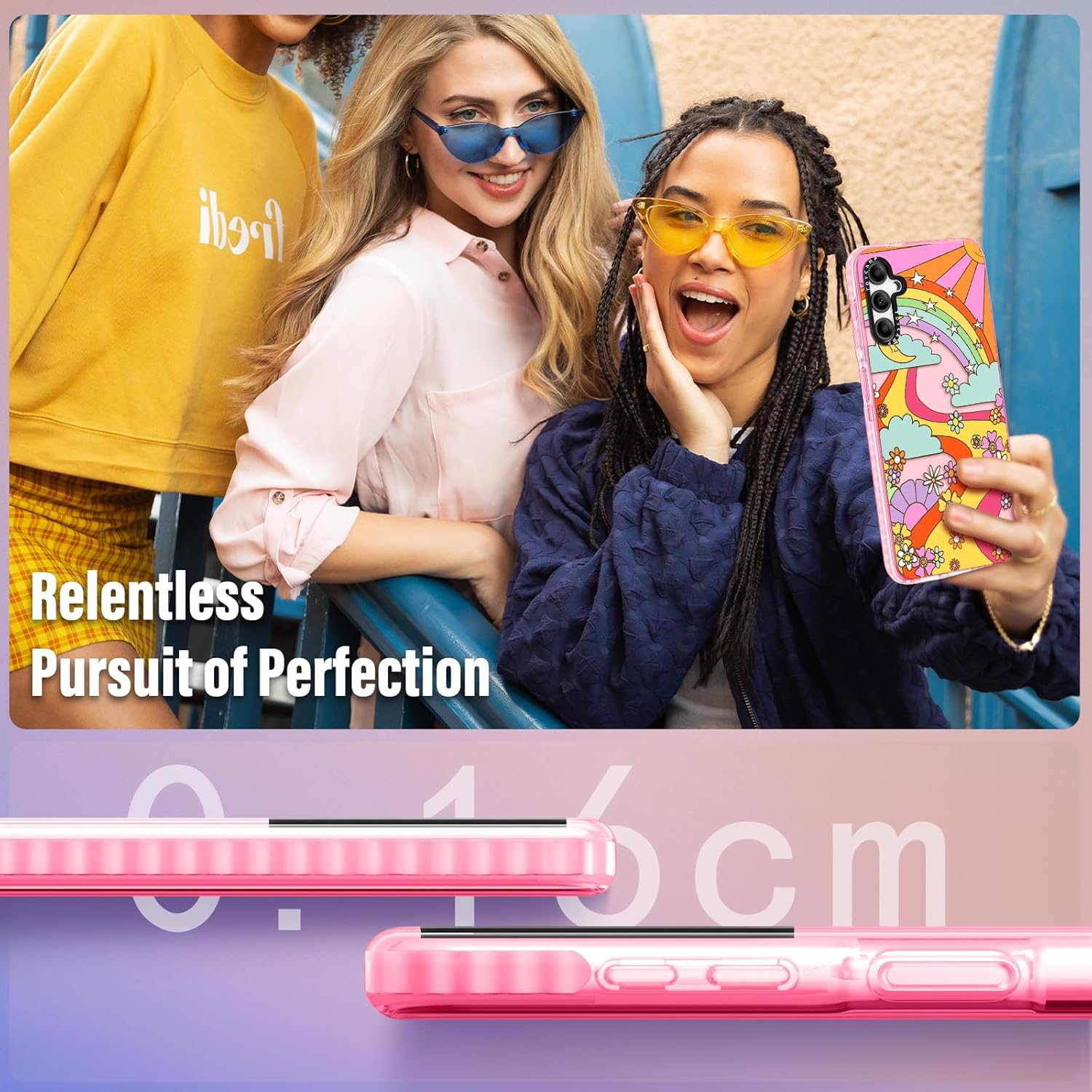 Toycamp Funda para teléfono Galaxy A54 0.18 oz con soporte de anillo lindo arco iris, sol, luna, río, flores, diseño de grafiti de dibujos animados,