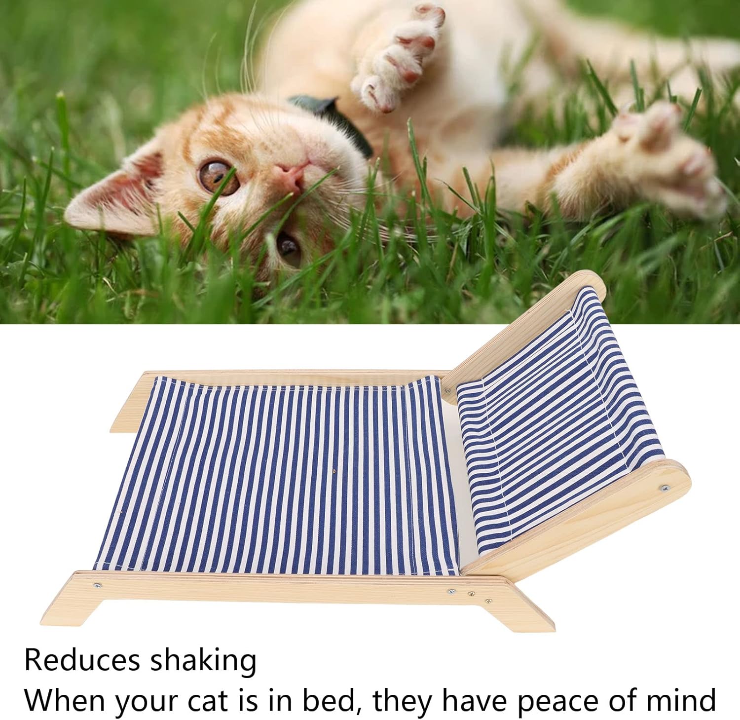 Tnfeeon Hamaca para gatos, cama para gatos que evita que se mueva, con marco de madera, cama elevada para gatitos con rascador para todas las