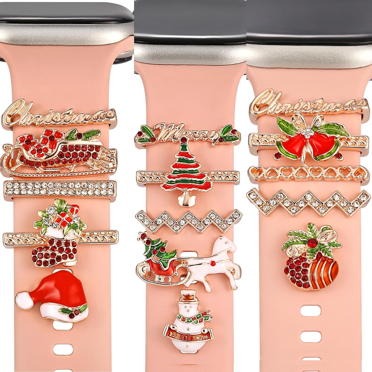 Dijes para reloj con trabillas decorativas para anillo y tachuelas de reloj, accesorios de correa deslizante de metal con diamantes compatibles con