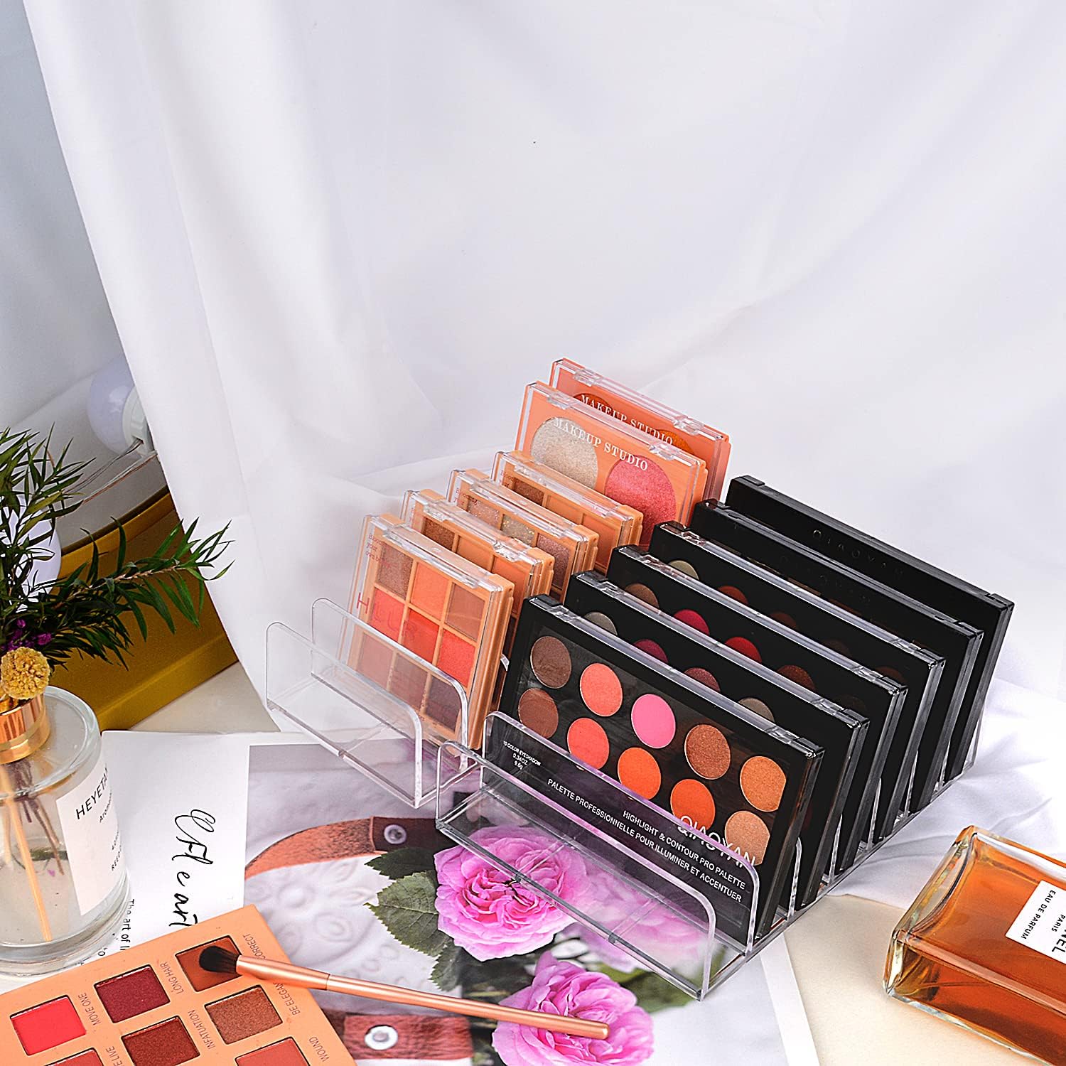JESSCAT Organizador de paletas, organizador de plástico para encimera de baño, soporte para licuadora de belleza, organizador de maquillaje de