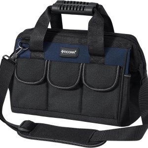 TICONN Bolsa de herramientas con múltiples bolsillos de boca ancha para herramientas con correas reflectantes de seguridad, correa de hombro TICONN Bolsa de herramientas con múltiples bolsillos de boca ancha para herramientas con correas reflectantes de seguridad, correa de hombro