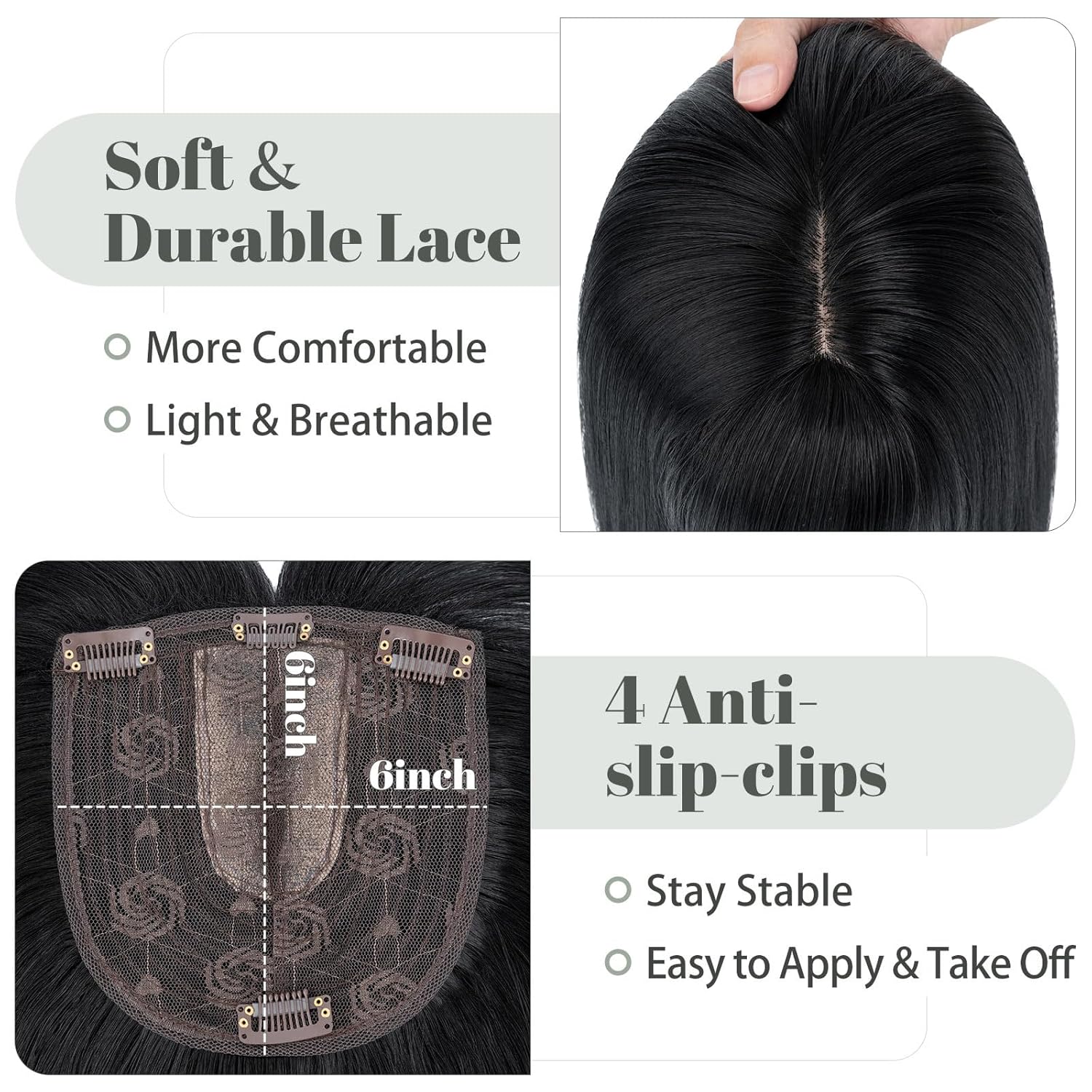MY-LADY Toppers para mujer con cabello fino de 18 pulgadas, piezas de cabello para mujer, pelucas con flequillo de 6 x 6 pulgadas, base de encaje