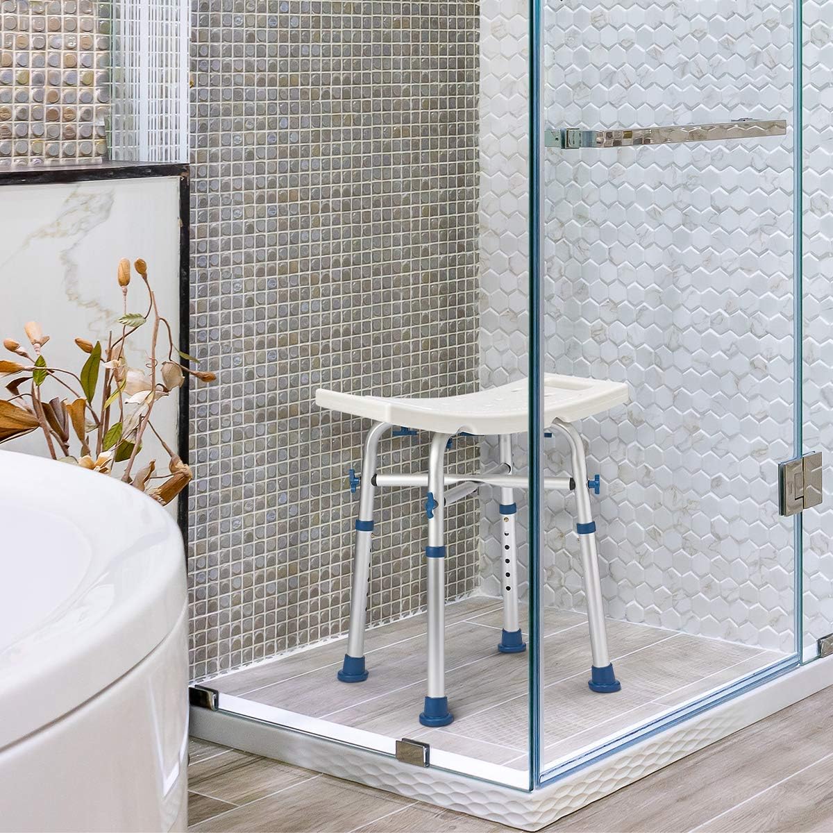 Zler Silla de ducha resistente, taburete de ducha ajustable para ducha interior, montaje sin herramientas, banco de ducha antideslizante para