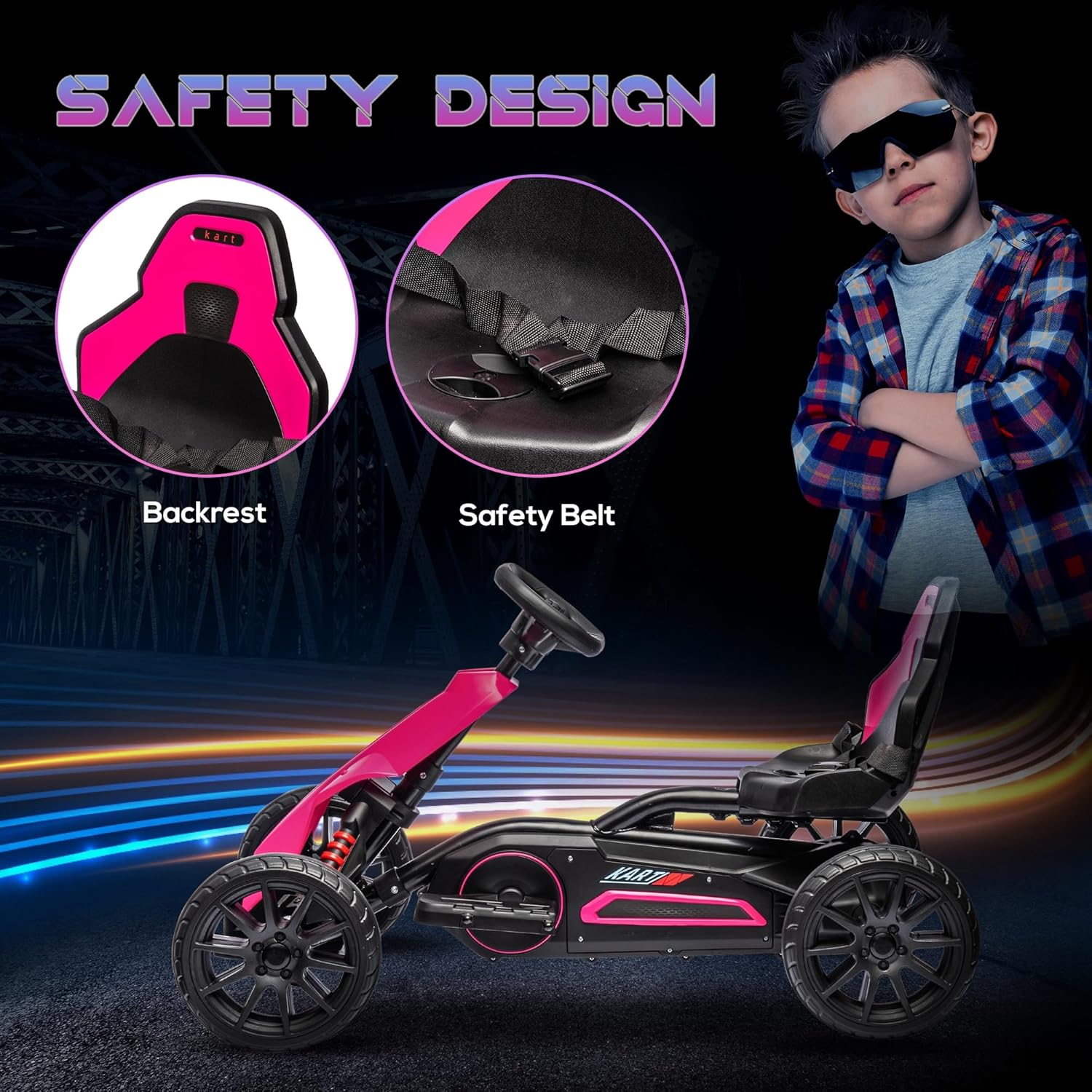 Aosom Go Kart eléctrico de 12 V para niños, juguete para montar al aire libre con accionamiento hacia adelante hacia atrás y velocidad ajustable,