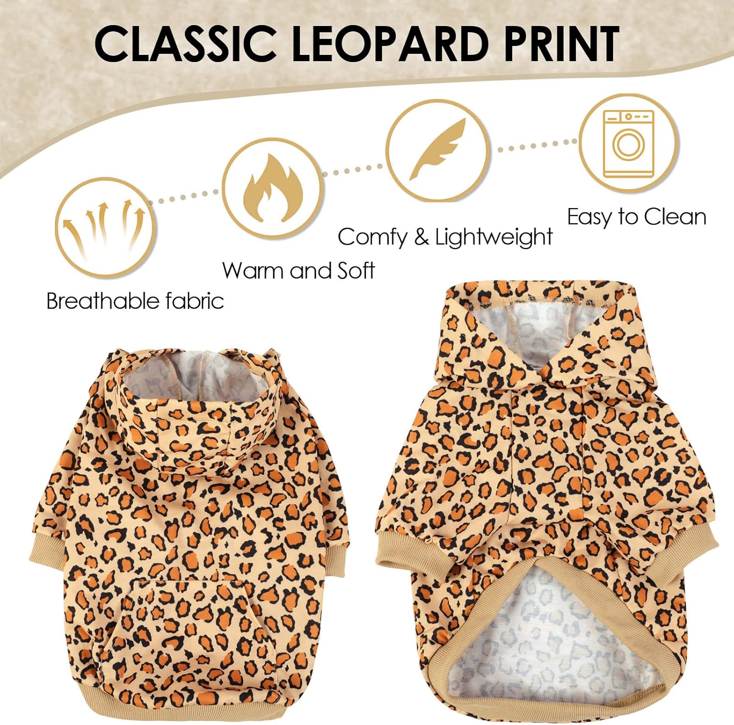 AOFITEE Sudadera con capucha para perro, estampado de leopardo, abrigo cálido de invierno para perro con sombrero, sudadera con capucha para perro,