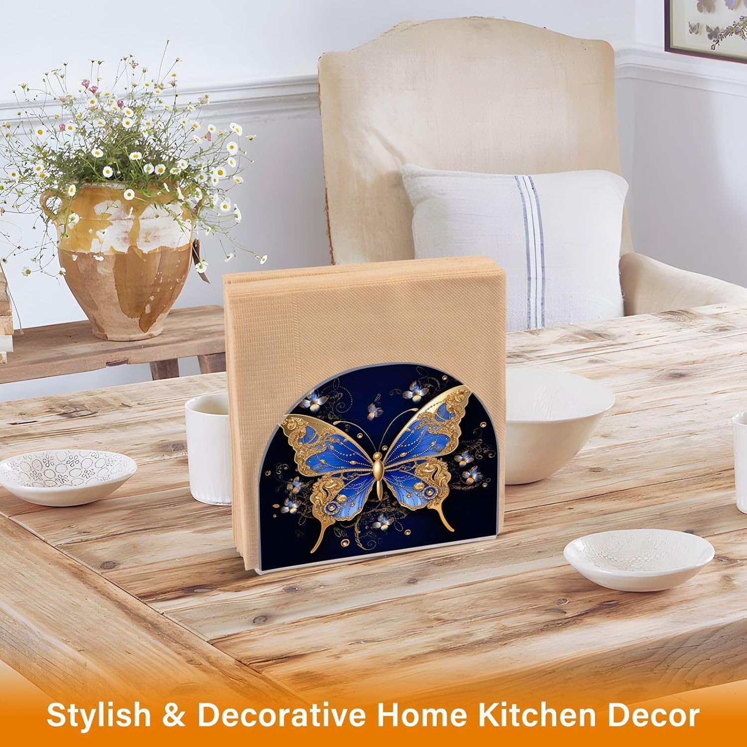 Napkin Holder Elegant Butterfly Napkin Holders for Tables, Clear Acrylic Napkin Holders Cocktail Napkin Holder for Kitchen Restaurant Bar Home Decor