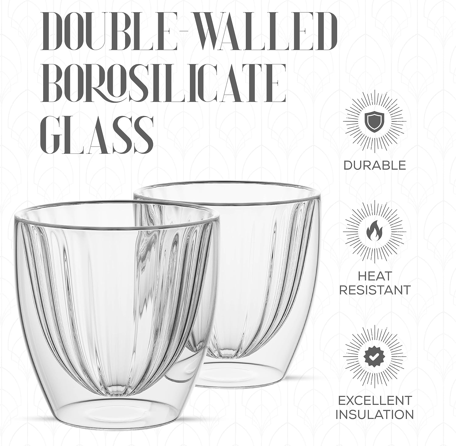 Elle Decor Taza de café acanalada de doble pared  Tazas de café de vidrio acanalado  Tazas de café de café aisladas, transparentes, taza de té,