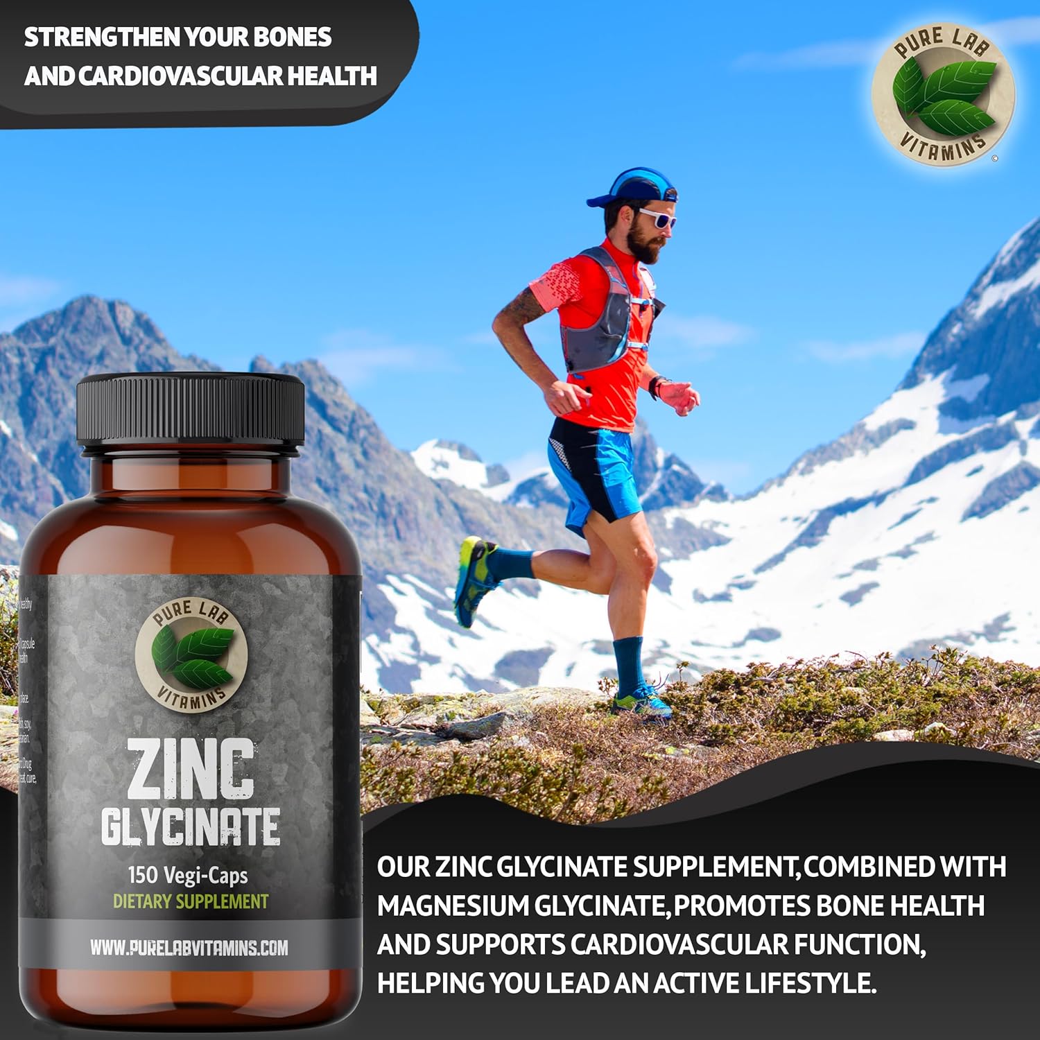 Suplemento de glicinato de zinc de 23 mg  150 cápsulas veganas por Pure Lab Vitamins  Sal de aminoácidos para una piel y uñas saludables  Apoya el
