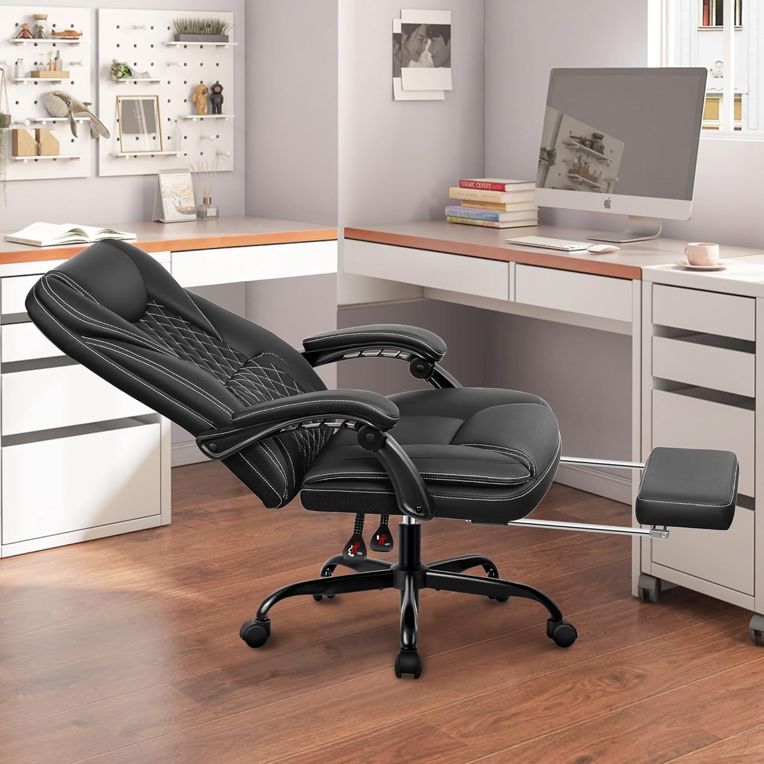 Silla de oficina ejecutiva, silla de oficina reclinable de cuero grande y alta con reposapiés, respaldo alto, silla de escritorio de oficina en