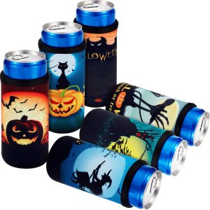 6 fundas enfriadoras de latas de Halloween de 12 onzas, calabaza, bruja, murciélago, fundas para botellas, fundas para latas de cerveza de 6 fundas enfriadoras de latas de Halloween de 12 onzas, calabaza, bruja, murciélago, fundas para botellas, fundas para latas de cerveza de