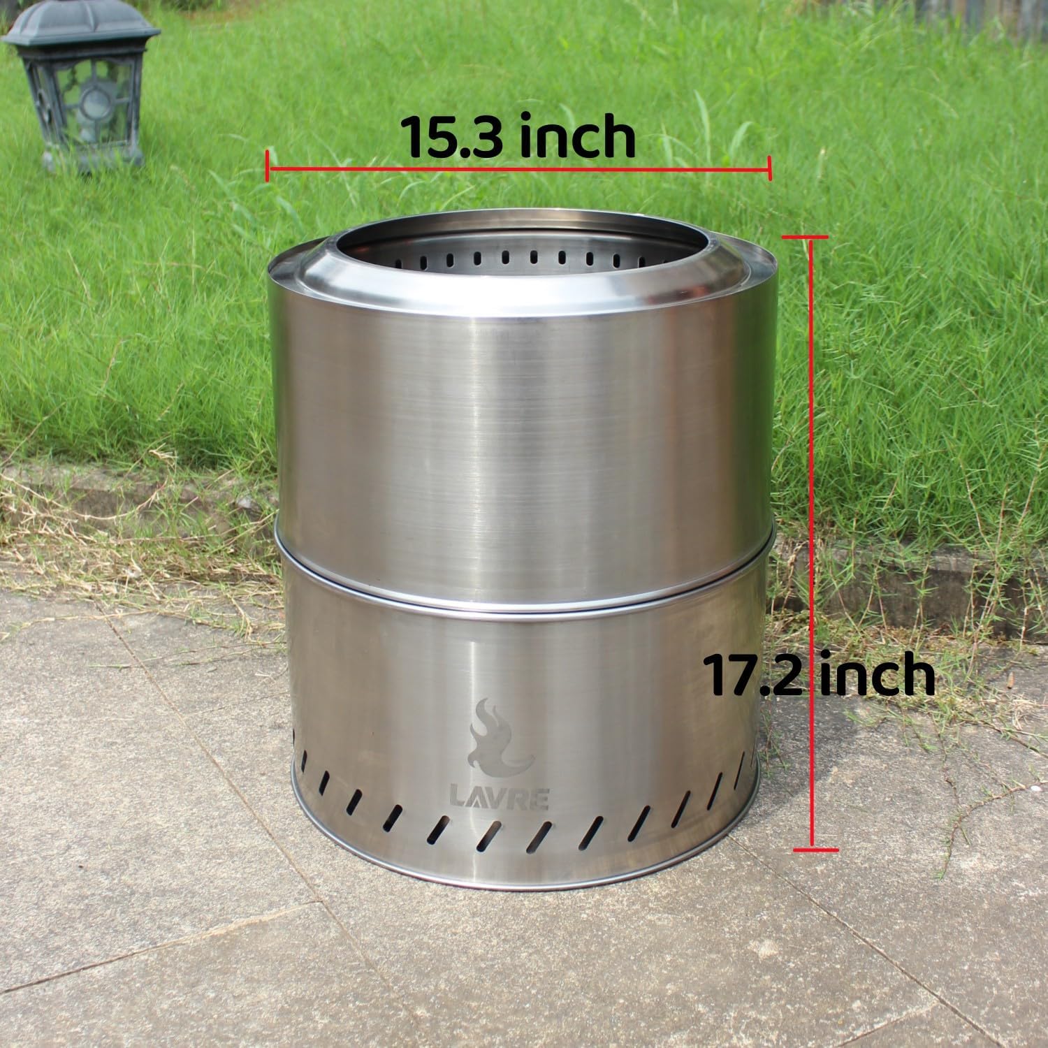 Fogata de acero inoxidable de 15.3 pulgadas sin humo con bolsa de transporte, hoguera portátil sin humo para exteriores, fogata de leña para