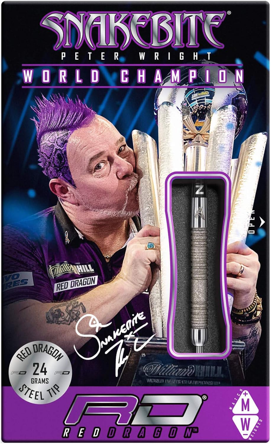 Red Dragon Peter Wright Snakebite Euro 11 elemento Juego de dardos de tungsteno de 0.71oz o 0.85oz, con vuelos y tallos