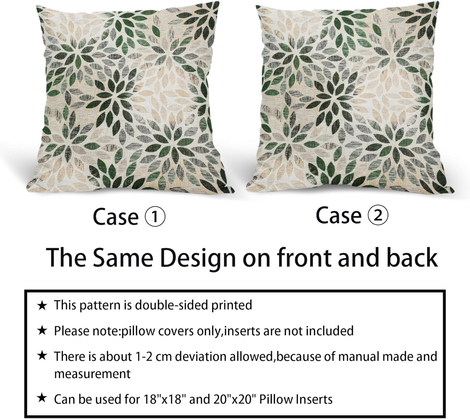 Juego de 2 fundas de almohada de dalia verde de 18 x 18 pulgadas, fundas de almohada cuadradas decorativas de flores geométricas rústicas, fundas de