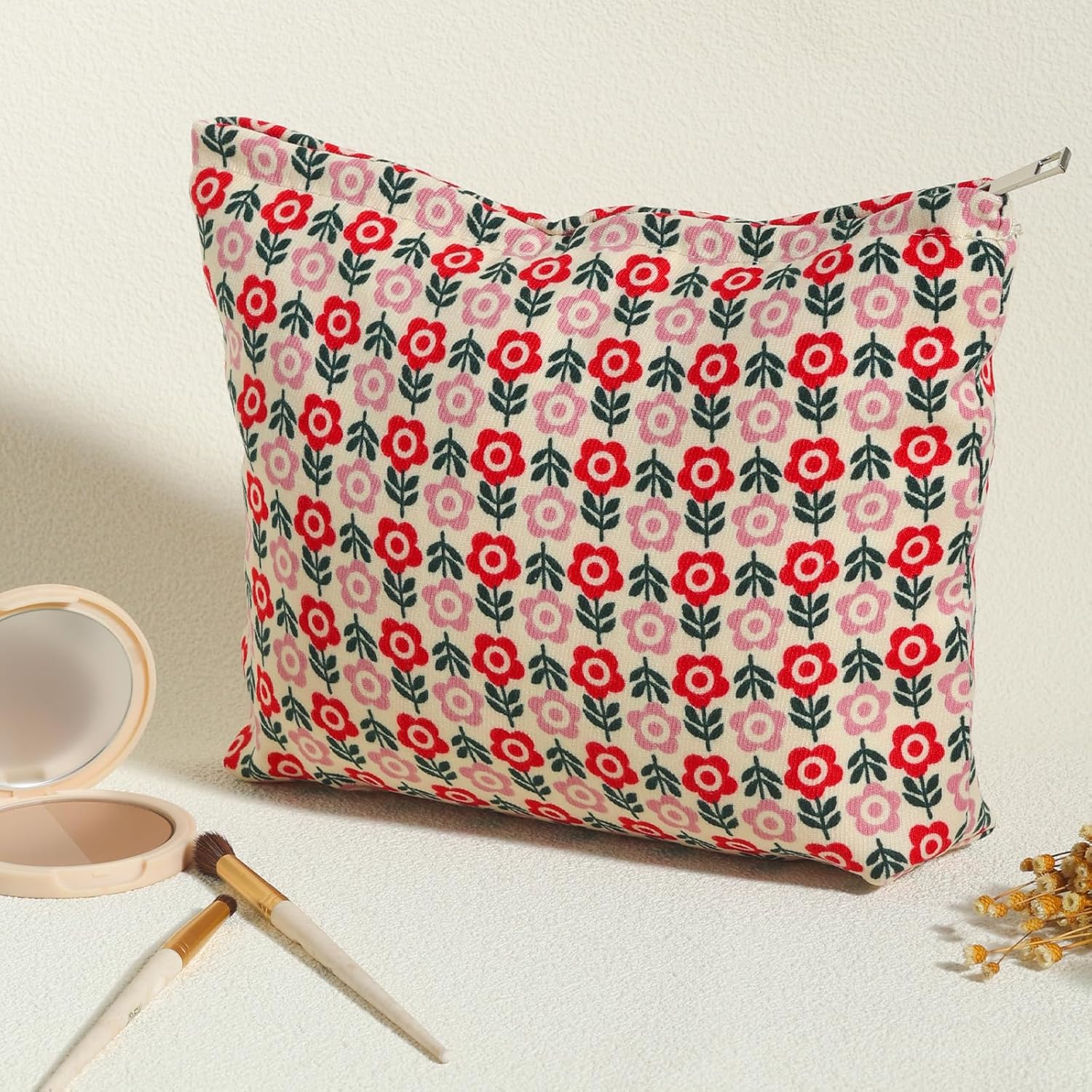 MHDGG Bolsa de maquillaje para mujer, bolsa de cosméticos floral de gran capacidad, bolsas de maquillaje, bolsas de maquillaje para mujer, bolsos de