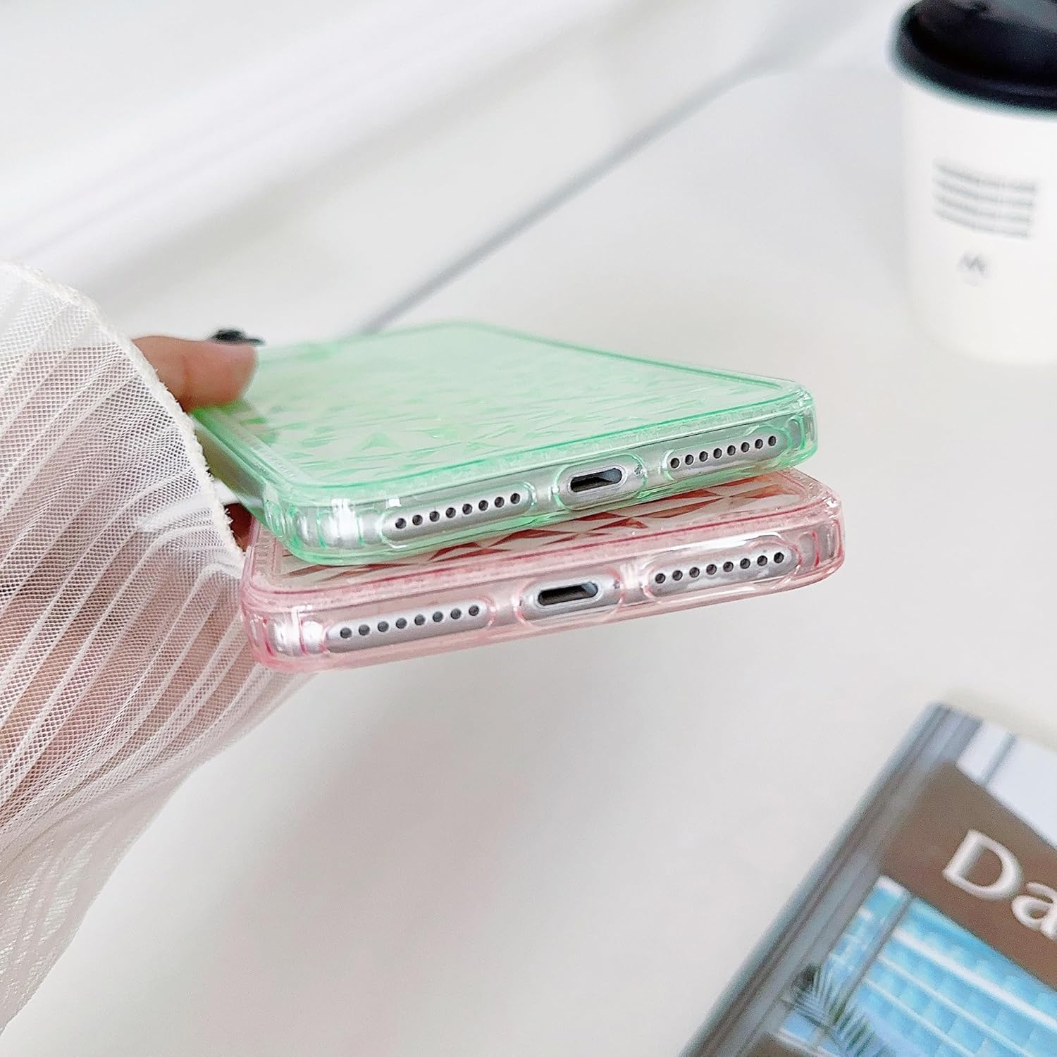 SKYLMW Funda para iPhone 6 Plus, iPhone 7 Plus, iPhone 8 Plus, 5.5 pulgadas, TPU suave, delgada, 3D, transparente, patrón de diamante, funda para