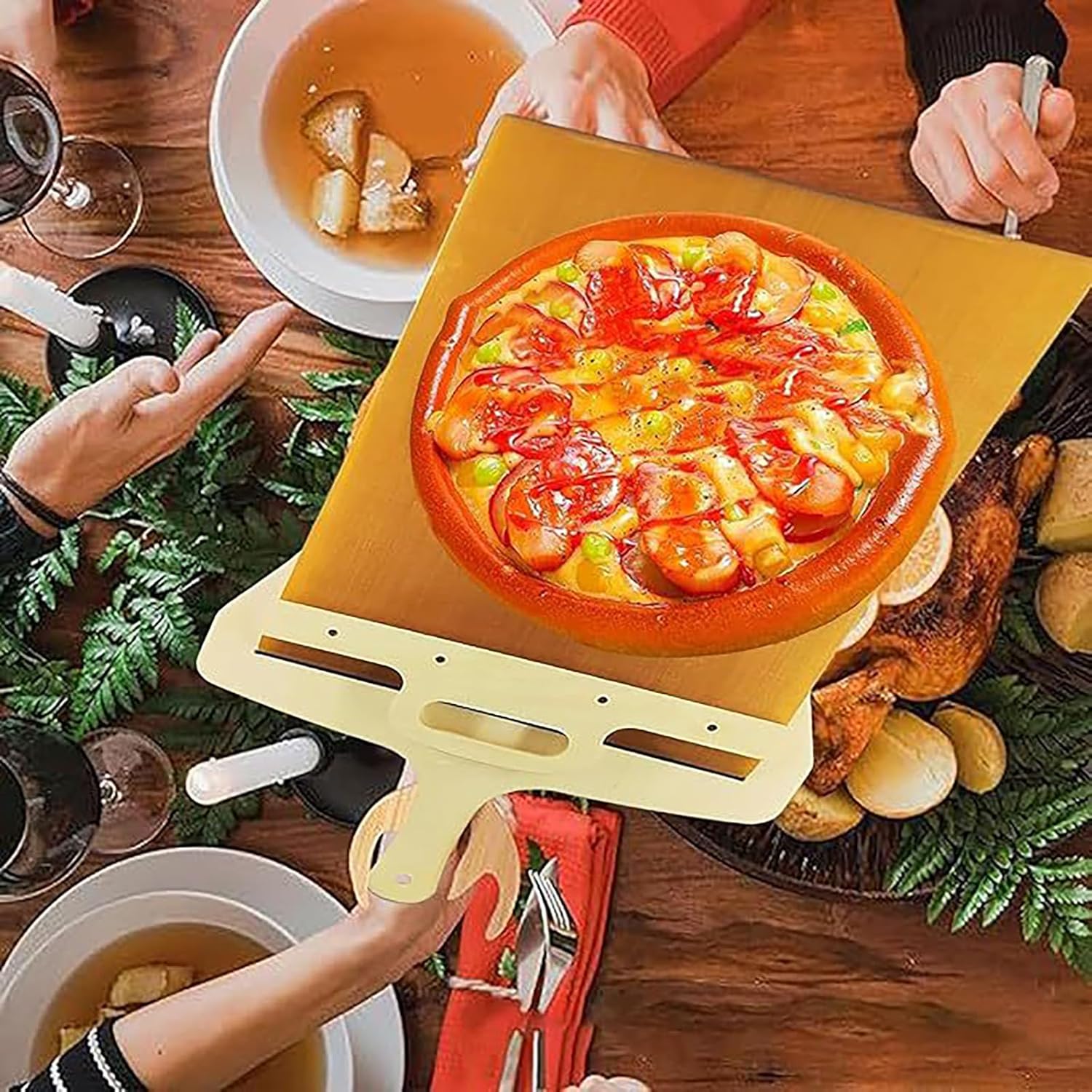 CCIJESW Pela deslizante de pizza, 20.6 x 13.7 pulgadas, herramienta deslizante de pizza con mango para transferir la corteza de pizza, accesorios de