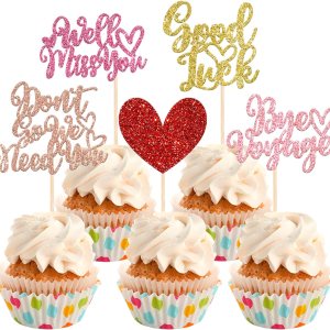 Paquete de 30 adornos para cupcakes con purpurina de corazón de buena suerte, decoración de tartas para fiesta de despedida, suministros de Paquete de 30 adornos para cupcakes con purpurina de corazón de buena suerte, decoración de tartas para fiesta de despedida, suministros de