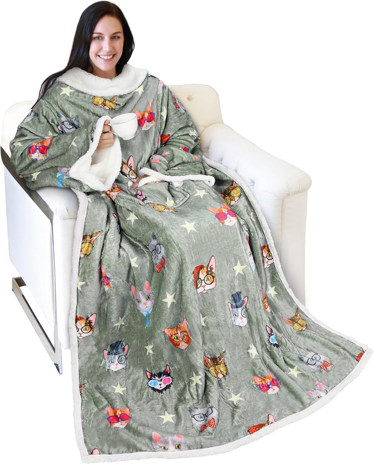 Catalonia Manta Sherpa con mangas y brazos, cómoda manta de TV con mangas, manta grande y cómoda para mujeres y hombres, regalo para ella, años 80