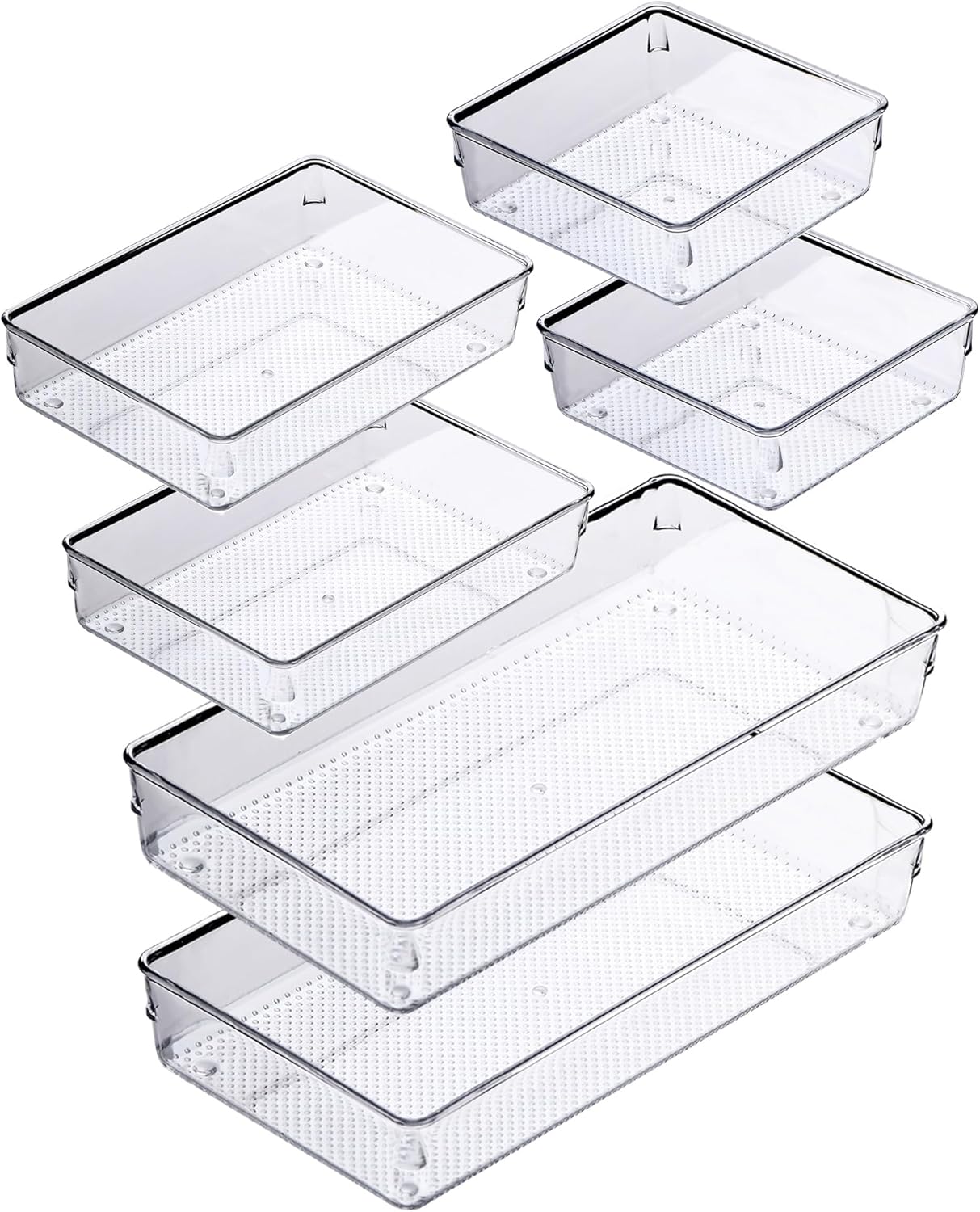 ihomecooker Paquete de 6 organizadores de cajones de plástico transparente, bandeja organizadora de cubiertos, utensilios de cocina, organizadores