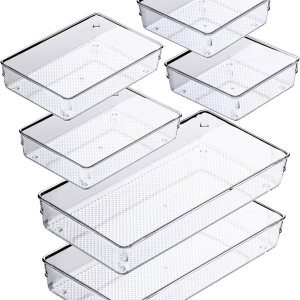 ihomecooker Paquete de 6 organizadores de cajones de plástico transparente, bandeja organizadora de cubiertos, utensilios de cocina, organizadores ihomecooker Paquete de 6 organizadores de cajones de plástico transparente, bandeja organizadora de cubiertos, utensilios de cocina, organizadores