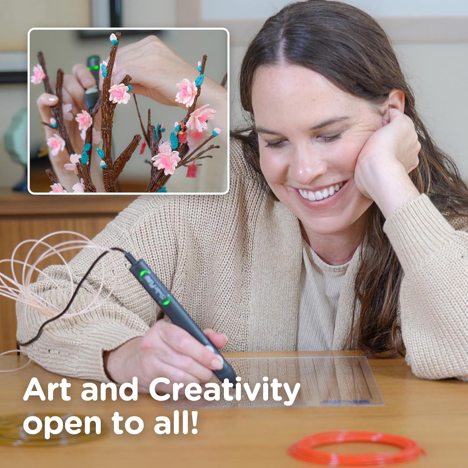 3Doodler Bolígrafo de impresión 3D Flow para adolescentes, adultos y creadores. – Negro – con filamentos de recarga gratis + libro de plantillas +