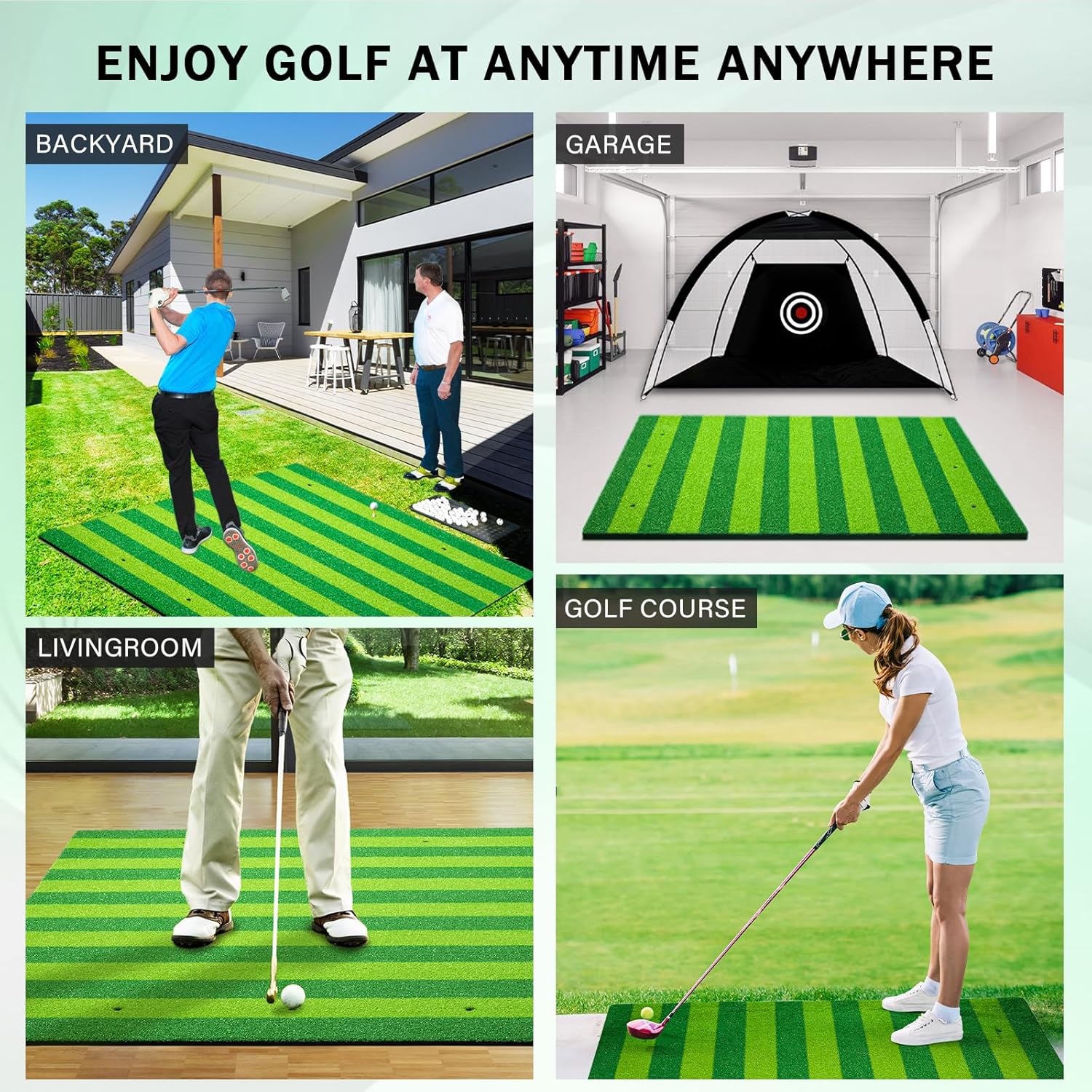 Tapete de golf grueso de 5 x 4 pies, tapetes de golf para práctica en interiores y exteriores con alineación de guía de rayas, césped artificial