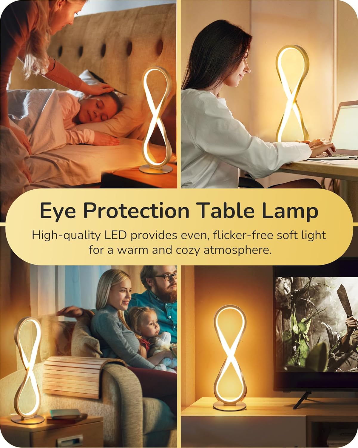 EDISHINE Lámpara de mesa LED, lámpara de noche con control táctil, temperatura de 3 colores, atenuación continua máxima de 475 lúmenes, lámpara de