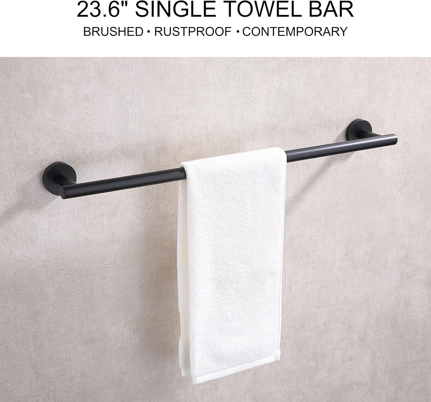 Toallero de baño de 23.6 pulgadas, color negro mate, acero inoxidable SUS304 de alta calidad, estilo redondo, toallero resistente, soporte para