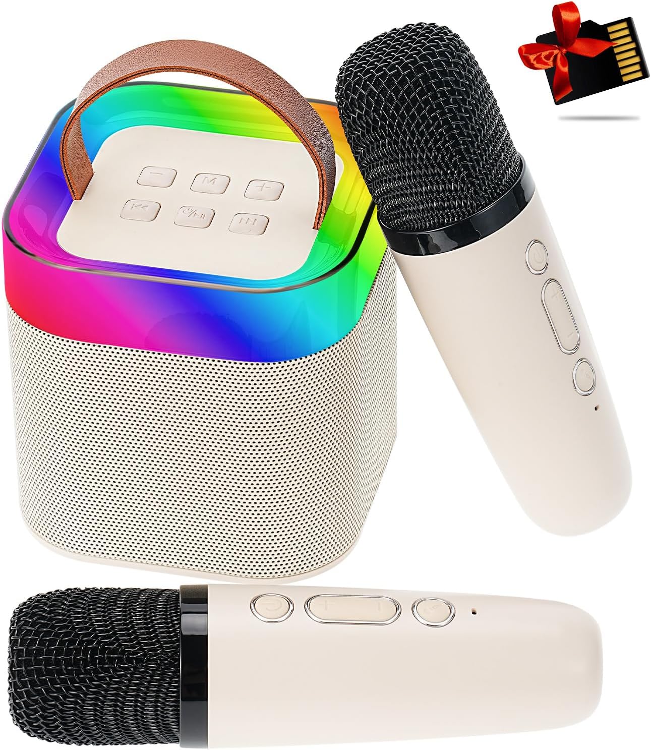 Mini máquina de karaoke para niños y adultos, altavoz portátil de karaoke Bluetooth con 2 micrófonos inalámbricos y luz, máquina de karaoke para