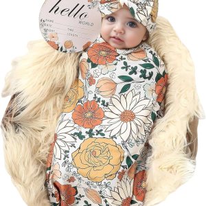 Galabloomer Conjunto de diadema para recién nacido, manta para recién nacido, diseño de flores Galabloomer Conjunto de diadema para recién nacido, manta para recién nacido, diseño de flores