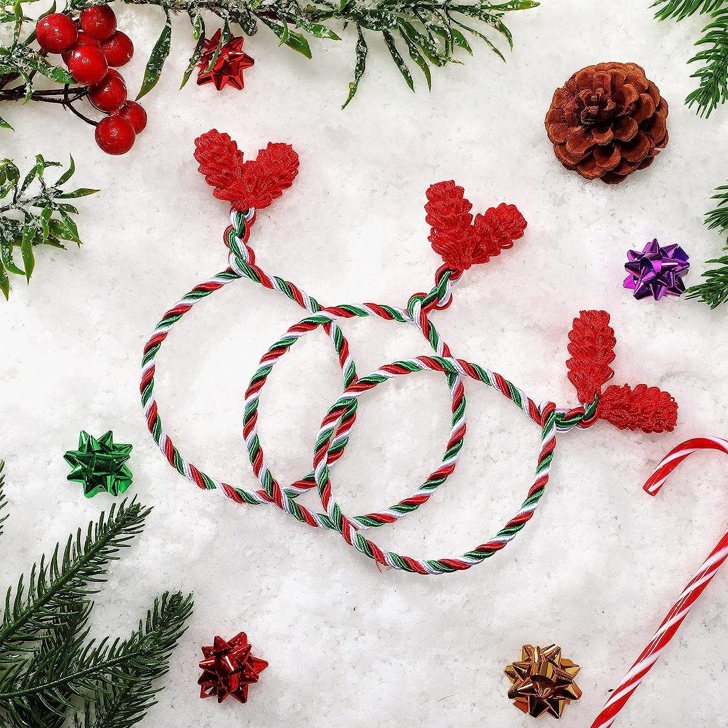 Corbatas decorativas flexibles, reutilizables y anudadas para envolver regalos de Navidad (15, verde, rojo y blanco)