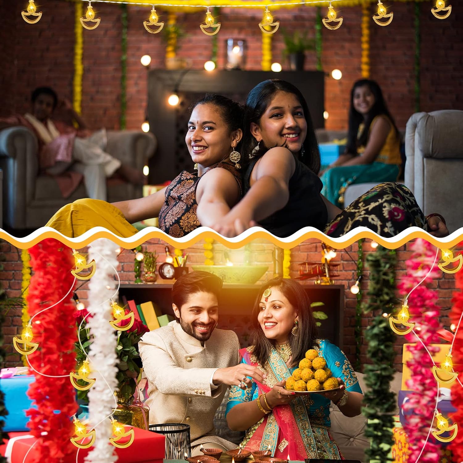 Tarpop Guirnalda de luces Diwali de 5.4 pies, luces decorativas de color blanco cálido, luces LED para festivales, luces de hadas Diya para Diwali,