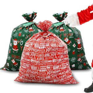 ROSAUI Bolsas grandes de regalo de Navidad y tarjetas de regalo de Navidad, juego de 3 (44.09 x 35.43 pulgadas), bolsa de regalo de plástico PE ROSAUI Bolsas grandes de regalo de Navidad y tarjetas de regalo de Navidad, juego de 3 (44.09 x 35.43 pulgadas), bolsa de regalo de plástico PE