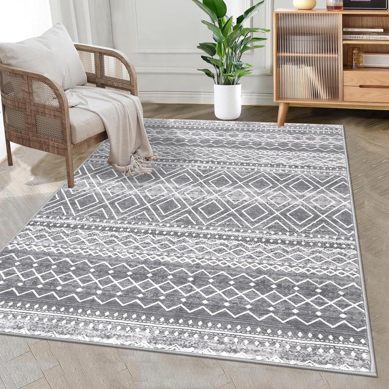 HEBE Alfombra bohemia de 3 x 5 pies, antideslizante, para sala de estar, lavable, alfombra suave para entrada, comedor, alfombra vintage para