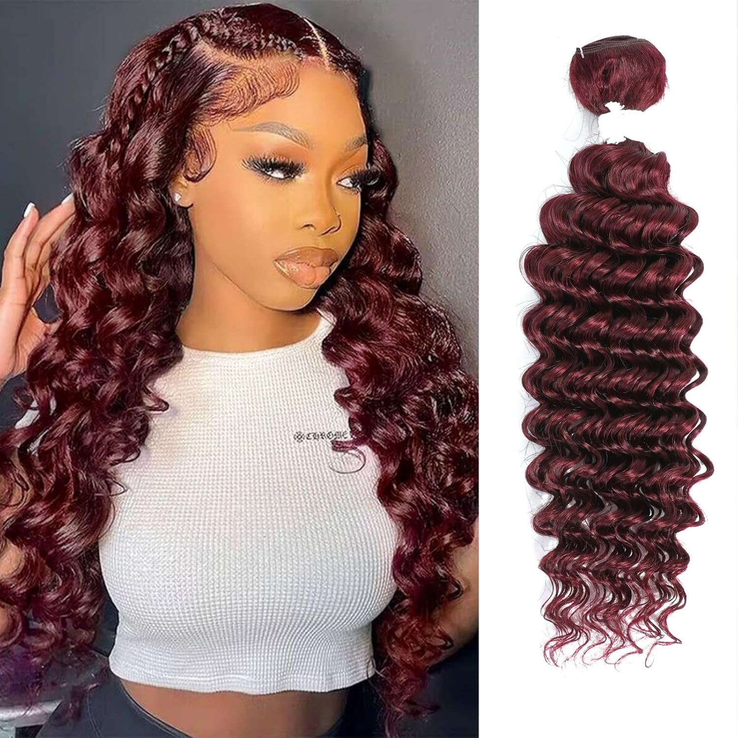 REMY HAIR – Extensiones de cabello humano virgen brasileño de 18 pulgadas, color rojo con ondas profundas, color #99j borgoña #99j, extensiones de