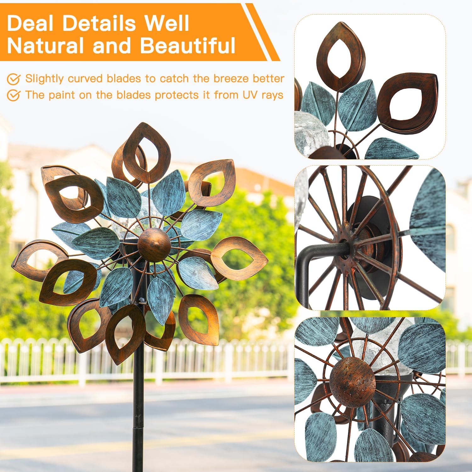 Molinillos solares de viento para exteriores, 74 pulgadas, esculturas de viento de metal cinético y molino de viento para decoración de jardín (LED