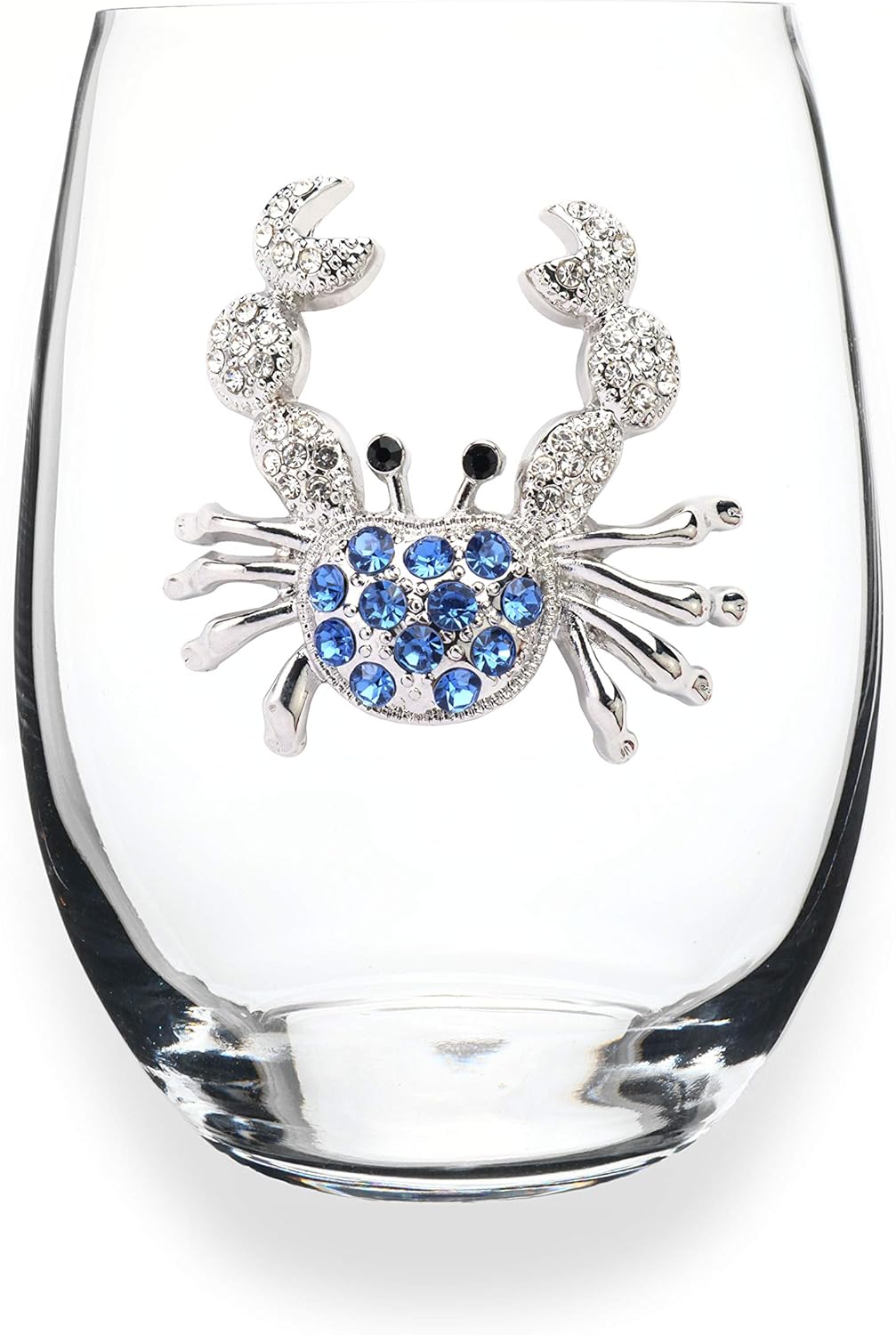 THE QUEENS’ JEWELS – Copa de vino sin tallo de cangrejo azul, 21 oz. – Elegancia costera con brillo de diamantes de imitación – Cristalería decorada
