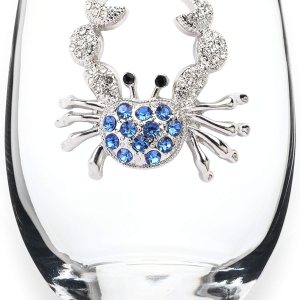 THE QUEENS’ JEWELS – Copa de vino sin tallo de cangrejo azul, 21 oz. – Elegancia costera con brillo de diamantes de imitación – Cristalería decorada THE QUEENS’ JEWELS – Copa de vino sin tallo de cangrejo azul, 21 oz. – Elegancia costera con brillo de diamantes de imitación – Cristalería decorada