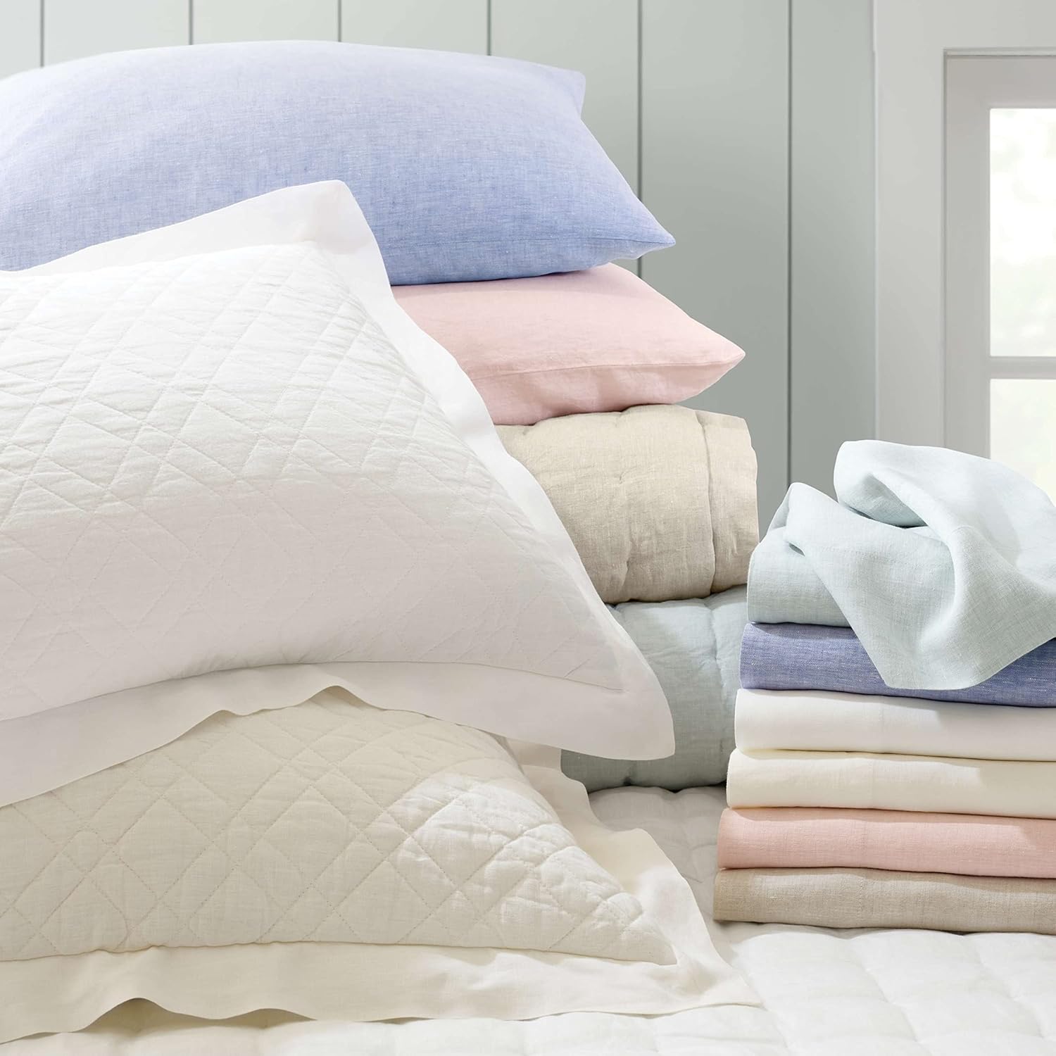 Pine Cone Hill Lush Linen – Fundas de almohada de color rosa suave, tamaño King, patrón sólido rosa