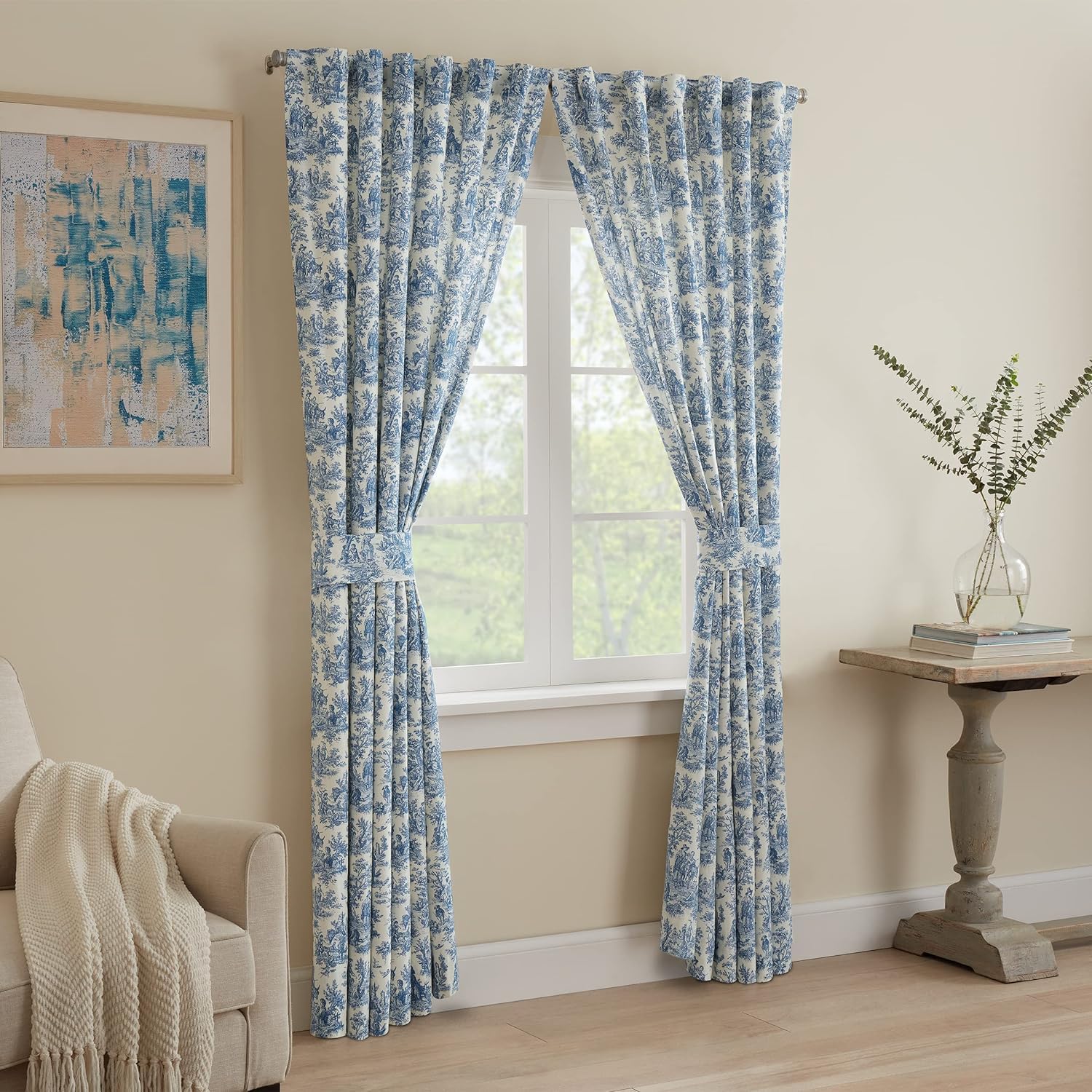 Waverly Charmed Life – Cortinas clásicas con pestañas traseras con bolsillo para cortinero francés para ventanas en dormitorio, cocina o sala de