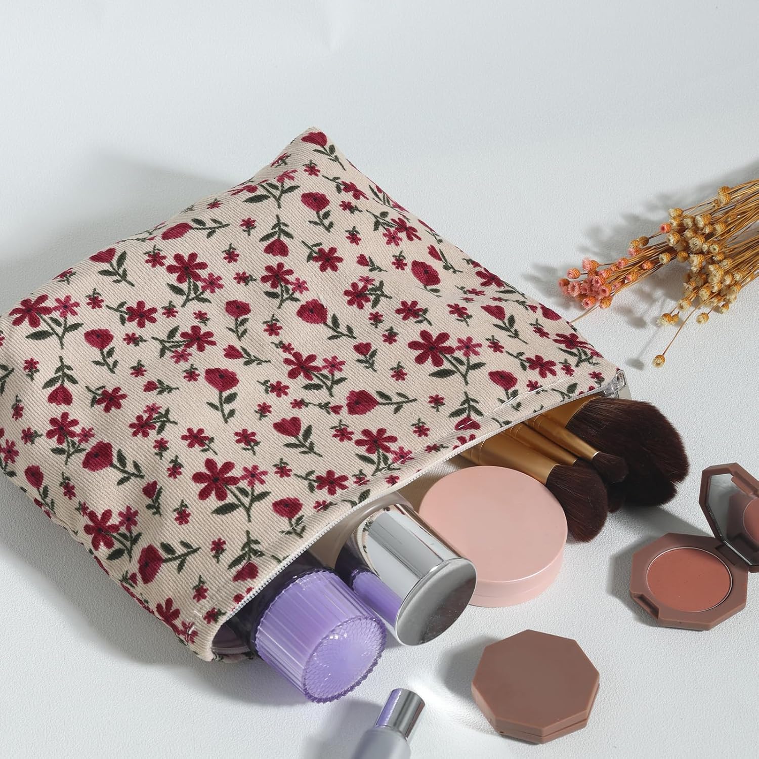MHDGG Bolsa de maquillaje para mujer, bolsa de cosméticos floral de gran capacidad, bolsas de maquillaje, bolsas de maquillaje para mujer, bolsos de
