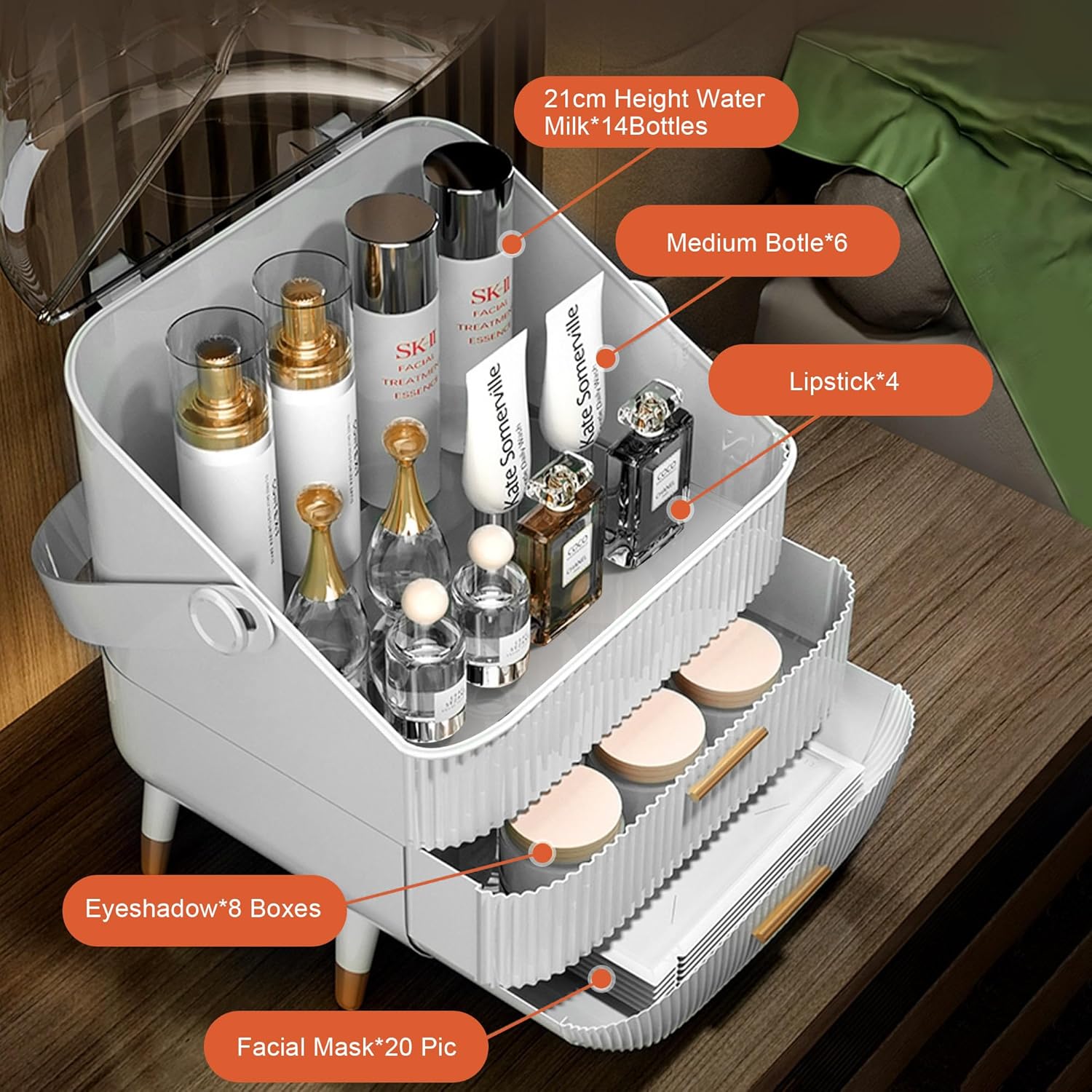 NLZFK Organizador de maquillaje para tocador, fabuloso organizador de cuidado de la piel, apto para baño, sala de estar, encimera de dormitorio,