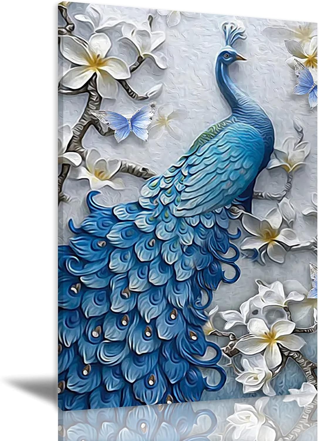 Pintura abstracta de pared al óleo sobre lienzo, lienzo abstracto con diseño de pavo real azul, arte de pared para sala de estar, acuarela, pájaro,