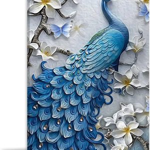 Pintura abstracta de pared al óleo sobre lienzo, lienzo abstracto con diseño de pavo real azul, arte de pared para sala de estar, acuarela, pájaro, Pintura abstracta de pared al óleo sobre lienzo, lienzo abstracto con diseño de pavo real azul, arte de pared para sala de estar, acuarela, pájaro,