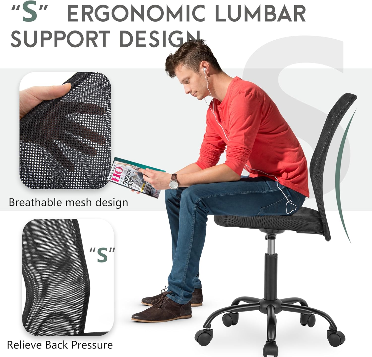 PayLessHere Silla de oficina, silla de escritorio, silla ergonómica de malla para computadora, soporte para espalda, moderno, ejecutivo, respaldo