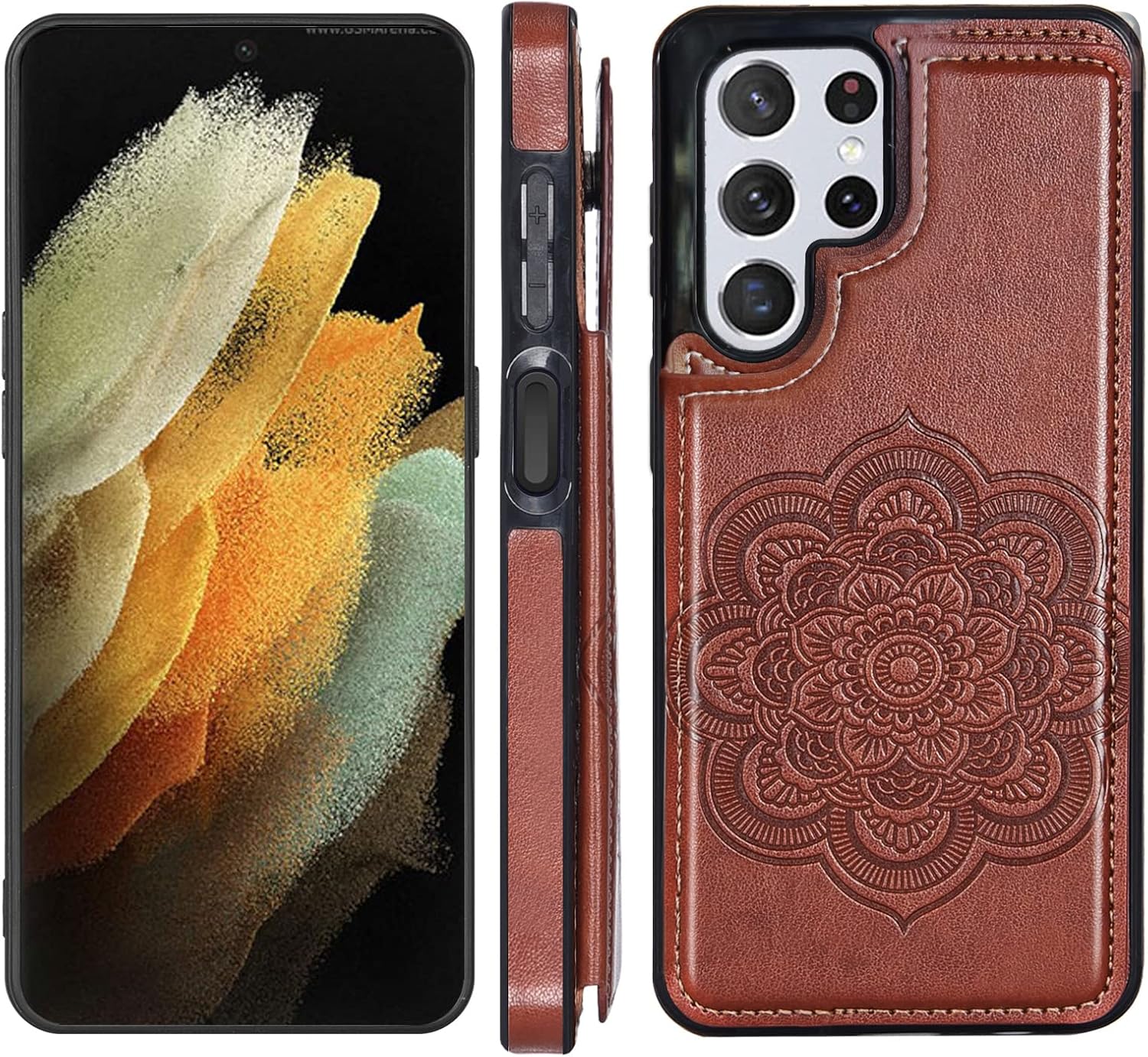 Asuwish Funda de teléfono para Samsung Galaxy S21 Ultra Glaxay S21ultra 5G Funda tipo cartera con protector de pantalla de vidrio templado y soporte