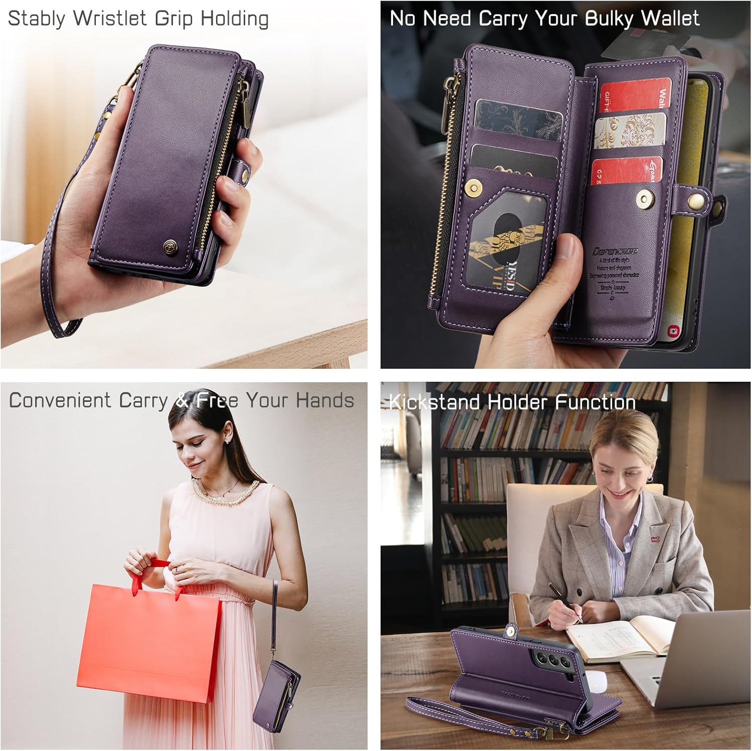 Defencase Funda para Samsung Galaxy S22, bloqueo RFID, para Galaxy S22 para mujeres y hombres con tarjetero y correa magnética de piel sintética
