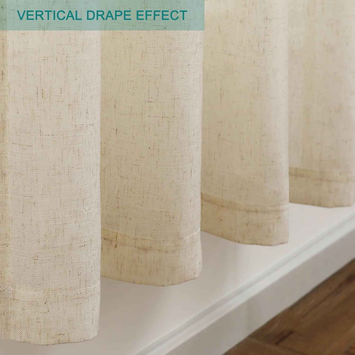 Cortinas de lino natural de 84 pulgadas de largo, con bolsillo y trabillas traseras, cortinas texturizadas de algodón, juego de 2 paneles de
