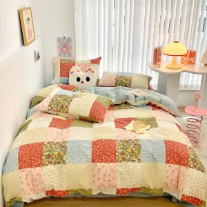 EAVD Juego de funda de edredón floral de algodón, tamaño Queen, diseño de retazos florales coloridos con 2 fundas de almohada, elegante funda de EAVD Juego de funda de edredón floral de algodón, tamaño Queen, diseño de retazos florales coloridos con 2 fundas de almohada, elegante funda de