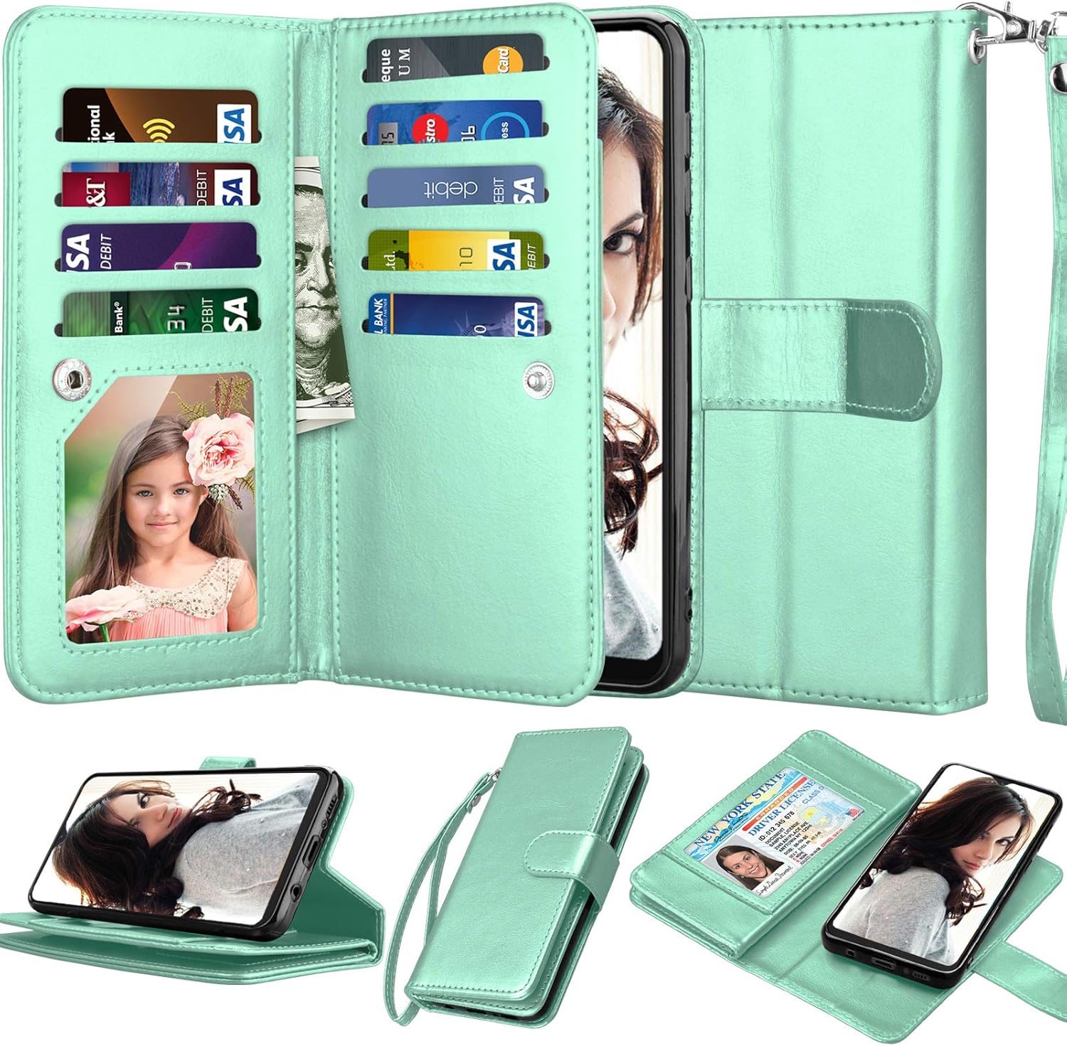 NJJEX Funda tipo cartera para Samsung Galaxy A70, para Galaxy A70 de 6.7 pulgadas, 9 ranuras para tarjetas funda de piel sintética para tarjetas de